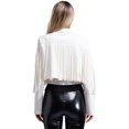 thumbnail image 4 of TiaoBug Women's Faux Suede Fringe Cropped Jacket Long Sleeve Vintage Cardigan Swing Tassel Outwear White S, 4 of 7