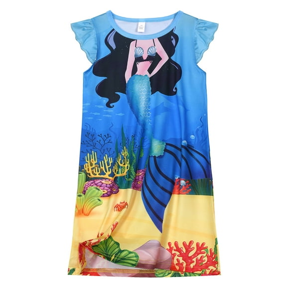 WIBACKER Girls Nightgowns Pajamas Dress 3D Printed Flutter Sleeve Sleepwear Princess Nightdress for 3-12 Years