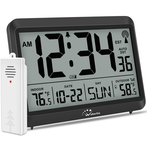 Reloj atómico WallArge con temperatura interior y exterior de 8.5 pulgadas