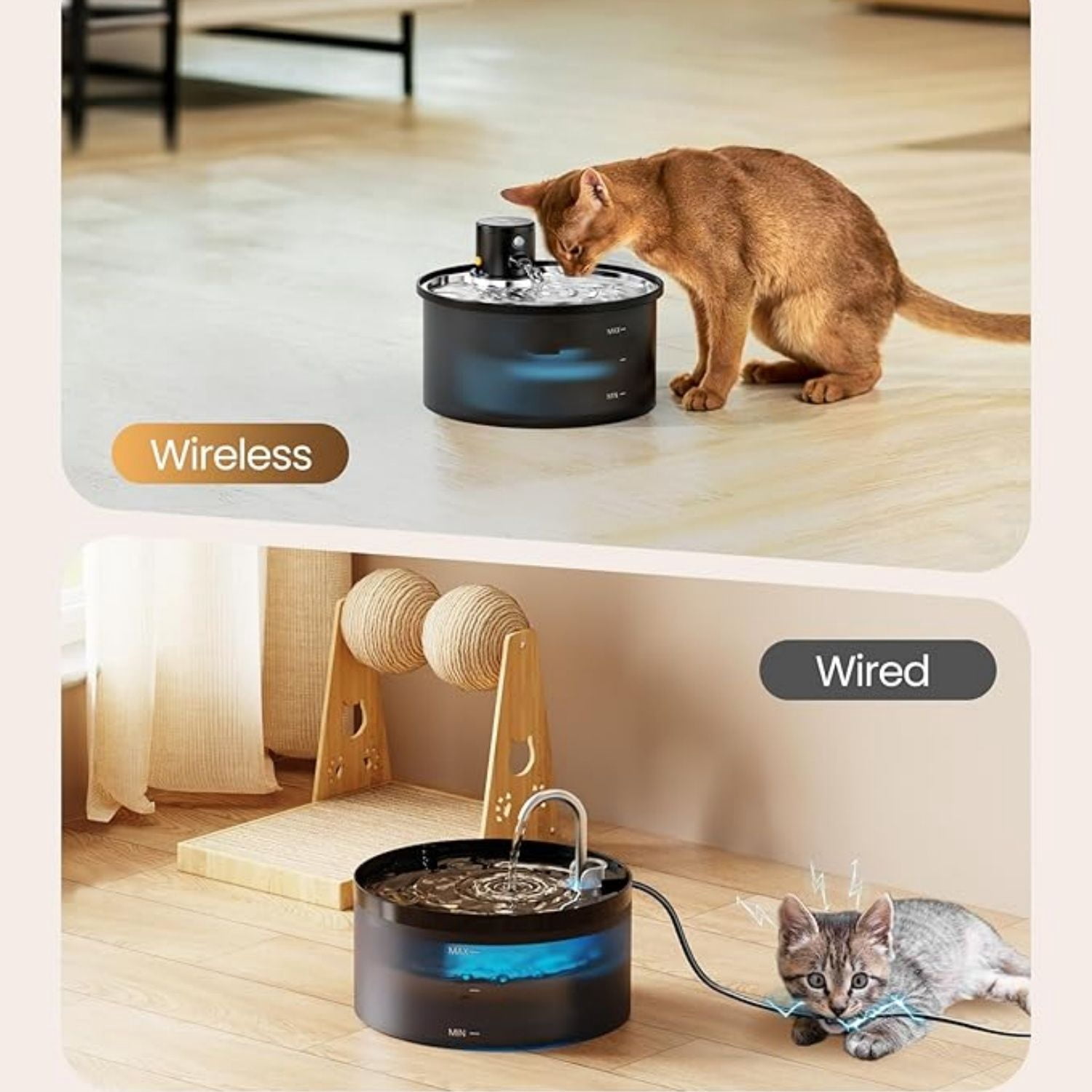 Cat Water Fountain Cordless: Battery Operated Cat Fountain - 108oz/3.2L Automatic Pet Water Dispenser Rechargeable Drinking Fountains for Cats Indoor with Motion Sensor Multiple Cats and Dogs