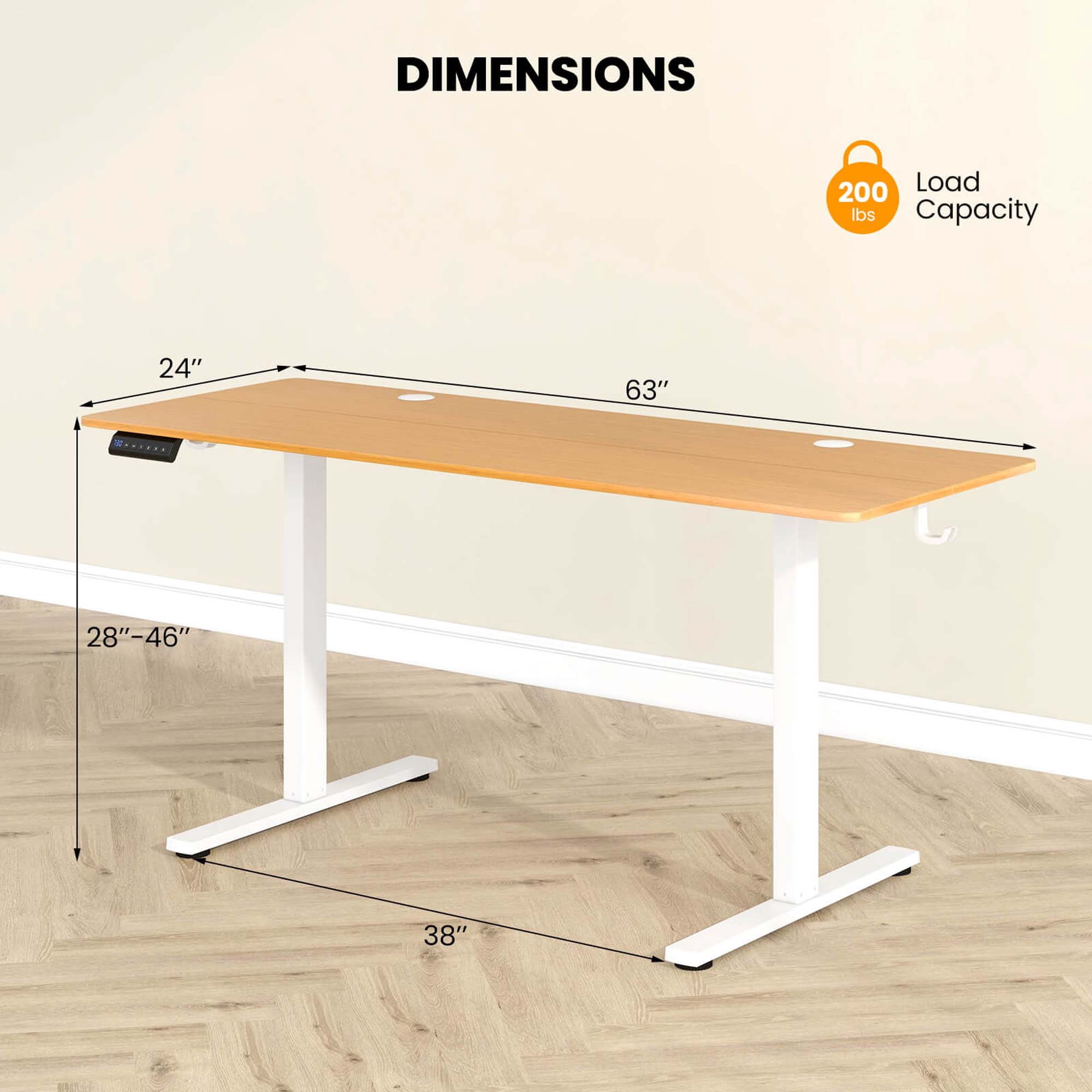 Costway 63 x 24 Inch Sit Stand Desk Height Adjustable Electric Standing Desk Natural