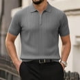 thumbnail image 3 of Boyscolos Men's Slim Fit Ribbed Knit Zipper Collar Muscle Polo Shirts, Stylish Short Sleeve Golf Casual Tees Gray 2XL, 3 of 4