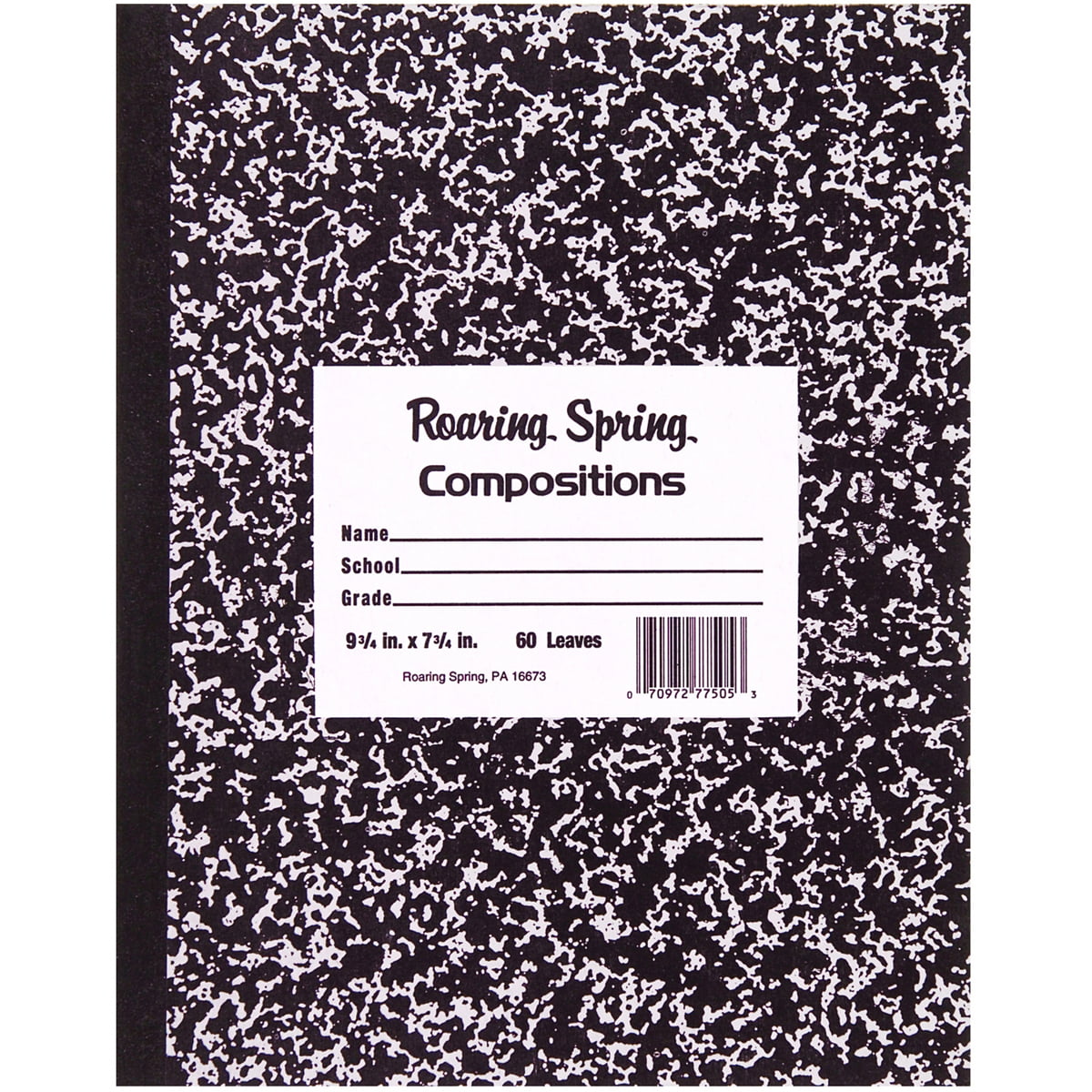 Marble Composition Notebook  10 X8 60 Sheets Black 