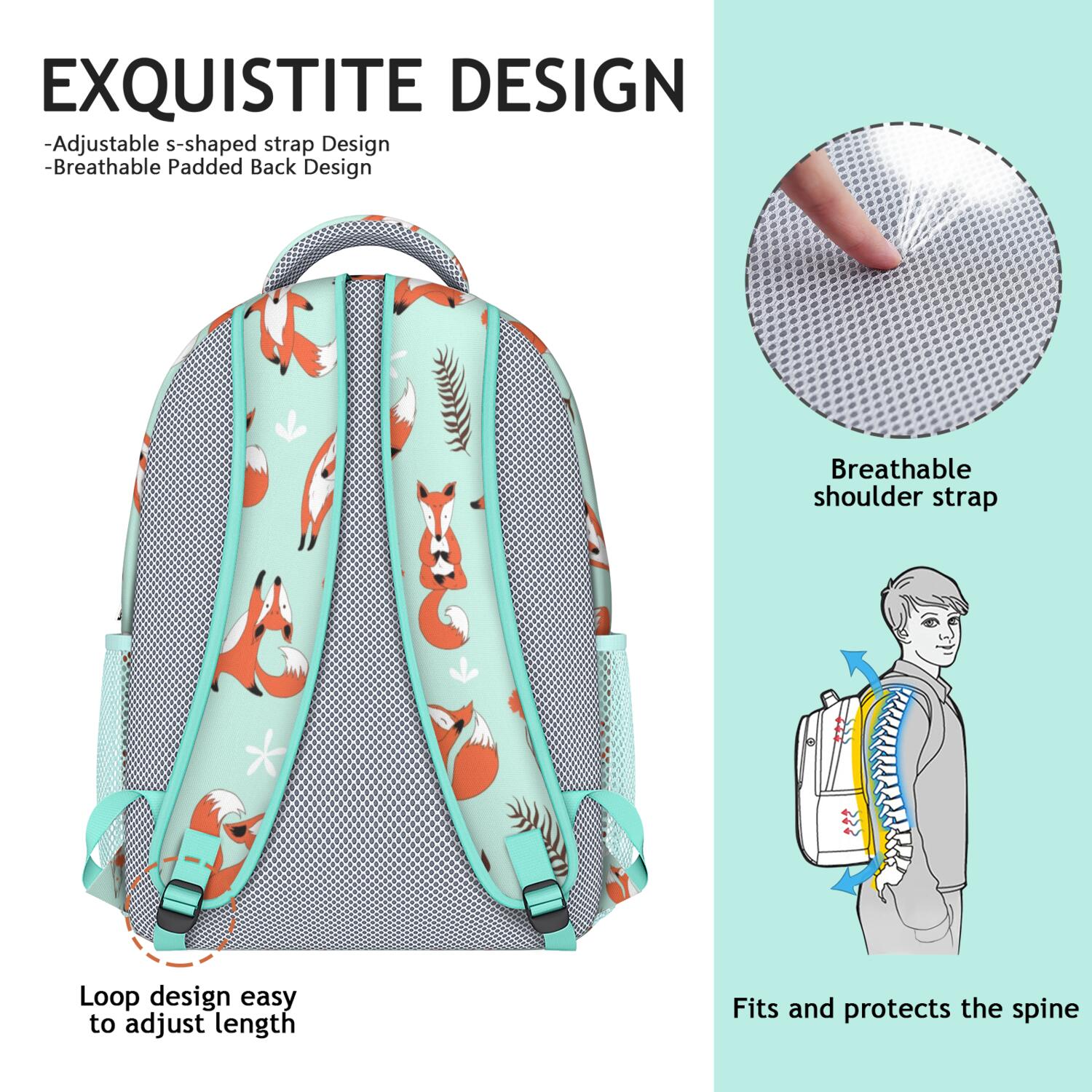 Forest Fox Artistic Print Waterproof Backpack - Ergonomic School Bag with Padded Straps for Teens