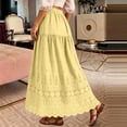 thumbnail image 4 of Women's Boho Eyelet Embroidery Maxi Skirt, Casual Summer Long Skirt with Pockets, High Waisted Tiered Swing A-Line Beach Skirt, 4 of 5
