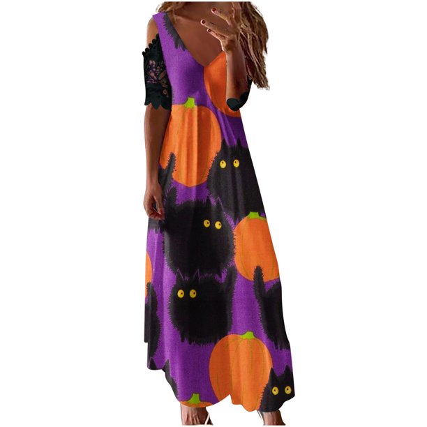 Vestidos Para Mujer Maxi Vestido Moda Verano Estampado Casual Cuello Pico Encaje Cosplay Manga Corta Vestido Largo Odeerbi ODB148391