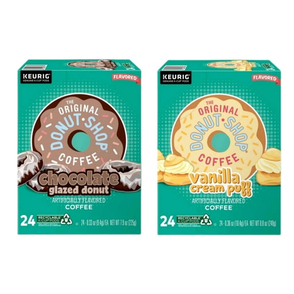 The Original Donut Shop Chocolate Glazed Donut and Vanilla Cream Puff Coffee K Cups Variety Pack, 24 K Cups Each