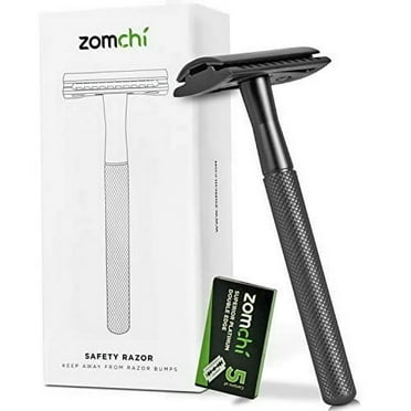 ZOMCHI Safety Razor for Men with 5 Double Edge Safety Razor Blades, One Blade Safety Razor, Metal Razor Zero Waste – Black