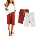 thumbnail image 4 of ZACPNCV 2PC Girls Bermuda Shorts Knee Length Straight Leg Long Shorts Loose Casual Solid Drawstring Elastic Waist Short Pants White 3-4 Years, 4 of 5