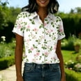 thumbnail image 4 of Women's Hawaiian Summer Beach Shirt Floral Tropic Print Short Sleeve V Neck Button Up Tops Light Green S, 4 of 5