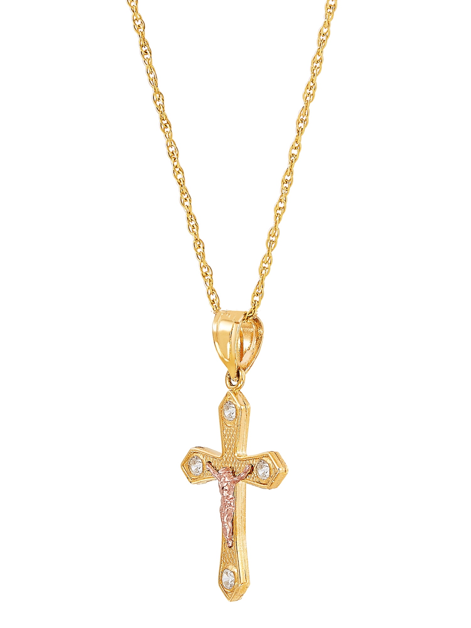 Brilliance Fine Jewelry Cubic Zirconia Cross in 10K Two-Tone Gold on Gold filled Chain,14"