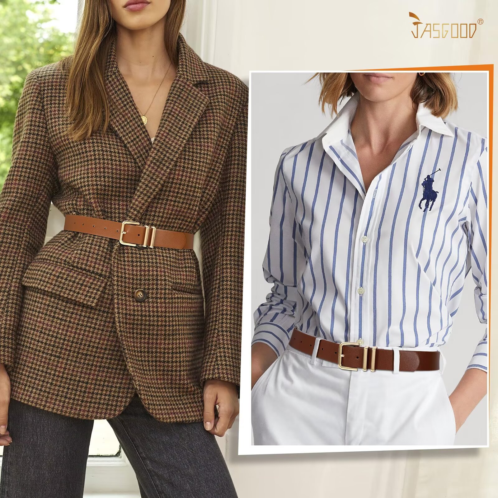 JASGOOD 3 Pack Women Leather Belts with Gold Buckle photo 2
