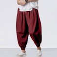 thumbnail image 2 of Ketyyh-chn99 Men's Casual Linen Pants Summer Beach Men's Loose Cotton Linen Large Size Harem Casual Pants Size for 5XL,Wine, 2 of 6