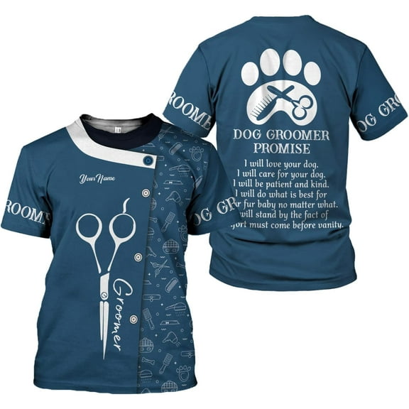 Personalized Dog Groomer Shirt Custom Dog Cat Grooming Stylish Shirts Groomers Tshirts Groomer Tshirt Men & Women (Style 1) Multicolor (3XL)