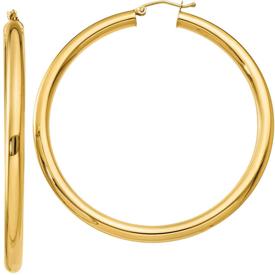 Primal Gold 10 Karat Yellow Gold Polished 4mm x 46mm Tube Hoop Earrings ...