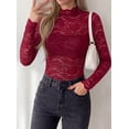 thumbnail image 3 of PRETTYGARDEN Womens Lace Long Sleeve Top Mesh Sheer Blouses Mock Neck See Through Slim Fitted Tops Fall Fashion Clothes, 3 of 8