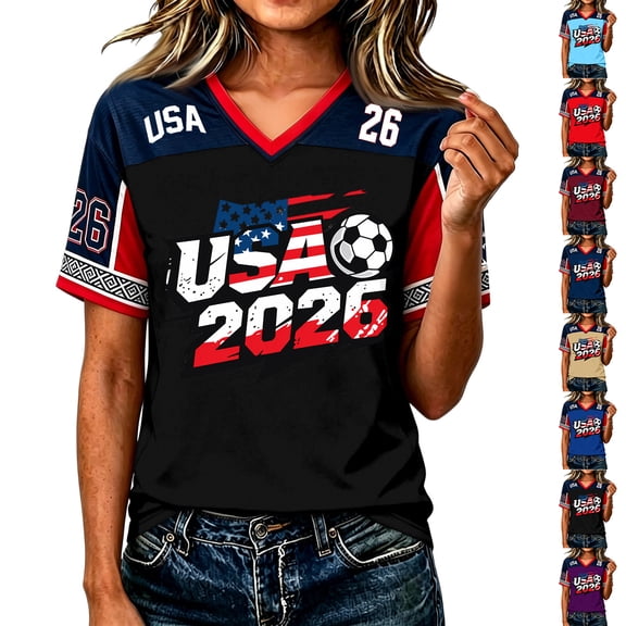 2026 New USA Soccer Jersey Women United States National Team Shirt, United States Jersey Soccer, Resistant V Neck Short Sleeve Football Tee for Sports Casual Daily Use for Adult(Black, 2XL)