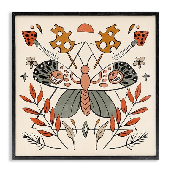 Stupell Industries Eclectic Boho Moth & Plant Sprigs Black Framed Giclee Art, 12 x 12, by Melissa Wang