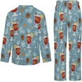 thumbnail image 5 of Top-kevin Pajama Sets for Womens Winter Cocktail Pattern Loose Button Down Long Sleeve Shirts And Pants Set, 5 of 12