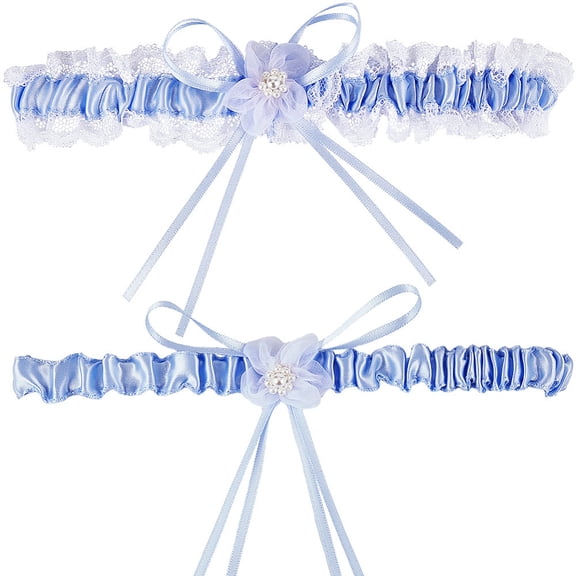 2pcs Blue Lace Garter Belts Bridal Wedding Elastic Band Garters Wedding Garter Set Leg Band Elastic Leg Ring with Flower Prom