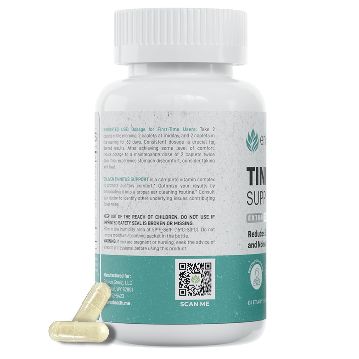 Enliven Tinnitus Relief Formula, Extra Strength for Ringing Ears, 180 Caplets - Tinnitus Relief 1500mg