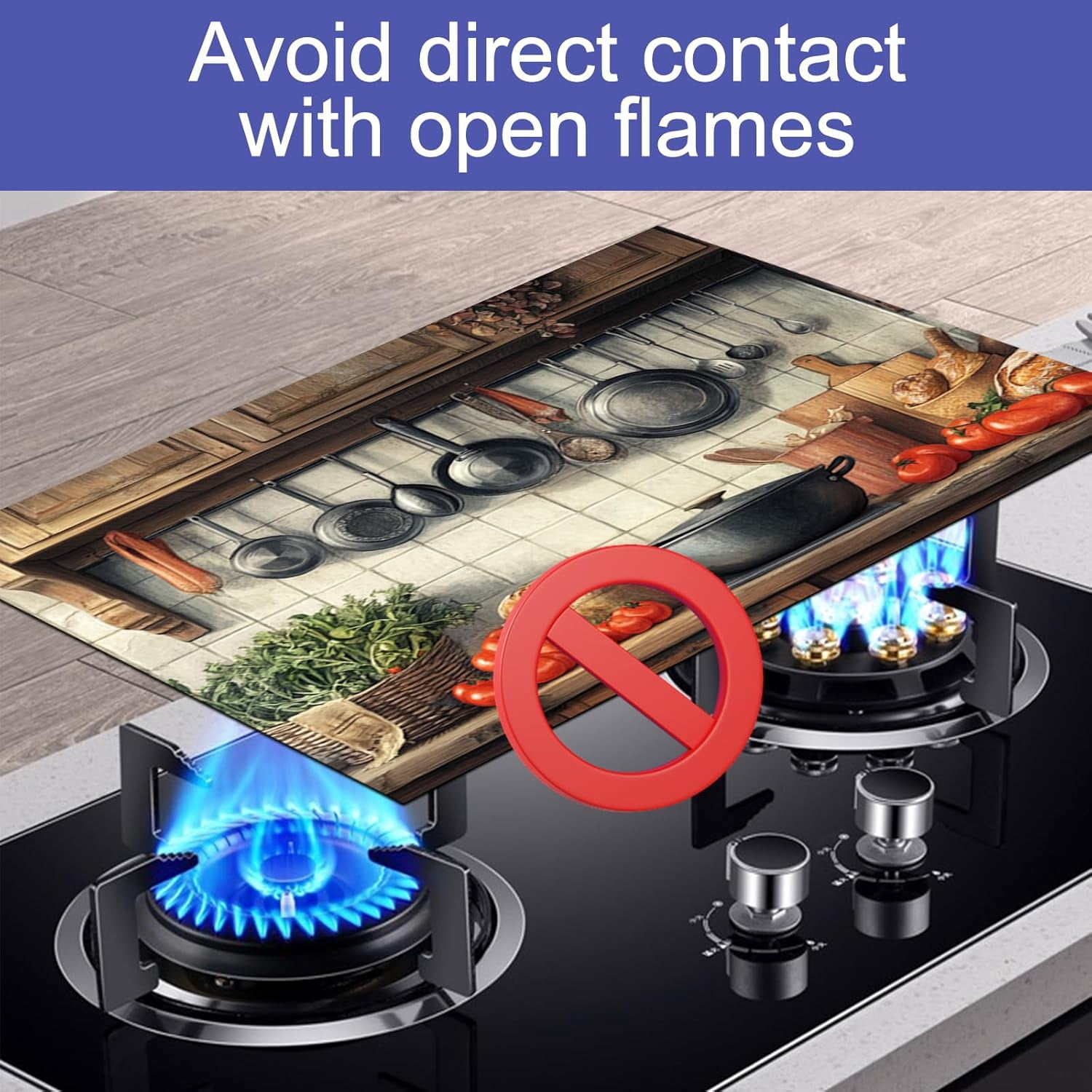 Stove Top Covers 28x20 Inches for Electric Cooktop Cover Heat Resistant Countertop Protector Dish Drying Mats Coffee Bar Mats Rustic Kitchen Tomato Bread Design Decorations