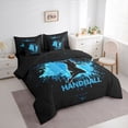thumbnail image 2 of Castle Fairy Handball Sport Queen Bedding 7pcs, Watercolor Splash Bedding Comforter Set Queen, Black Blue White,Black Reversible, 2 of 7