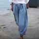 thumbnail image 2 of Pantalones vaqueros de cintura alta vintage de algodón TEELYNN para mujer, pantalones vaqueros holgados bohemios de verano para mujer, pantalones vaqueros casuales holgados de playa azules 2022, 2 of 4
