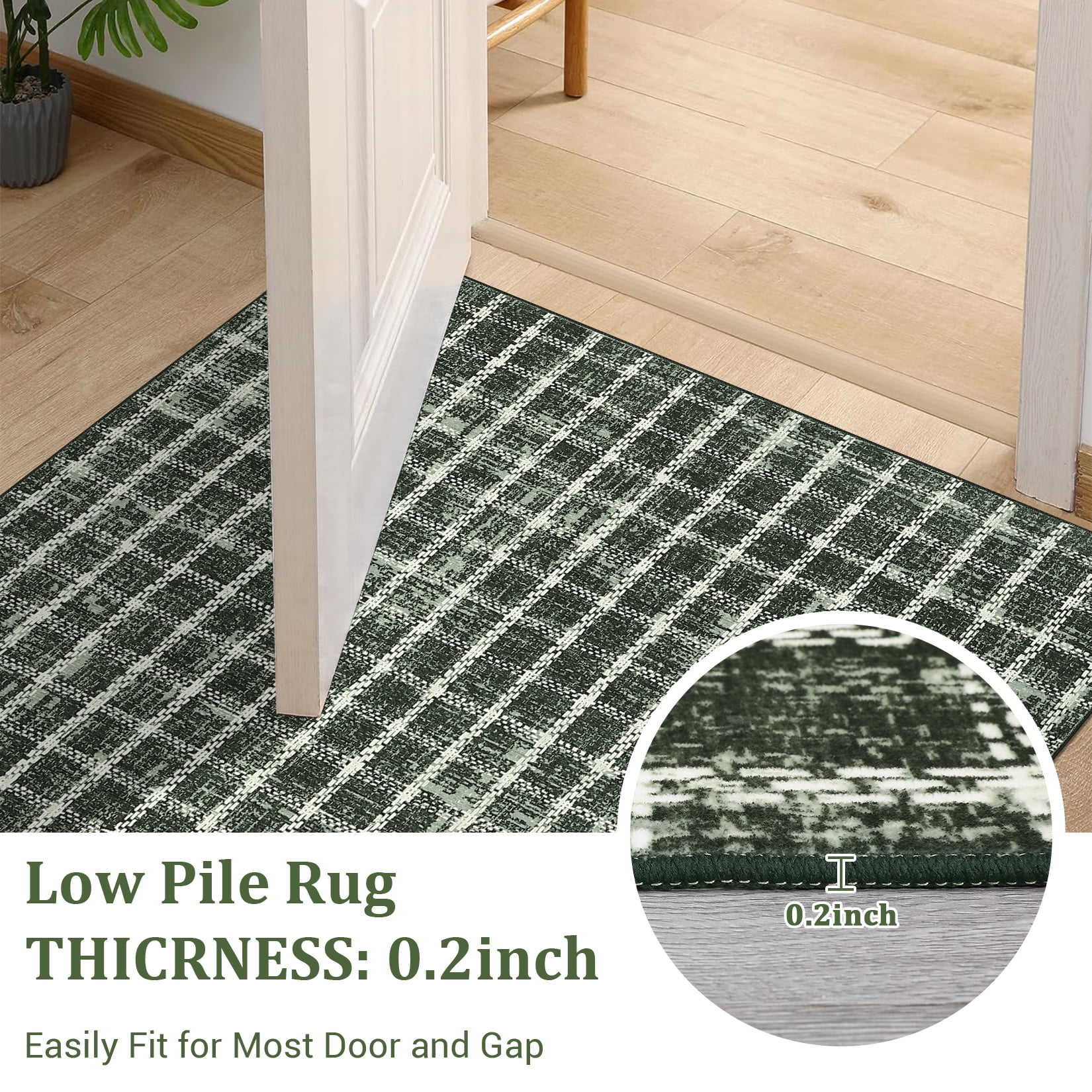 Garvee 6'x9' Area Rugs Modern Plaid Rug, Washable Geometric Rug Stain-Resistant Non Slip Indoor Rug for Living Room Dining Room Office, Green