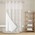 thumbnail image 6 of No Hook Shower Curtain with Snap in Liner, Country Tree Branches Texture Waterproof Fabric Bathroom Curtain Mesh Top Window, Seamless Plant Beige Stripe Shower Curtains 36x72in, 6 of 9