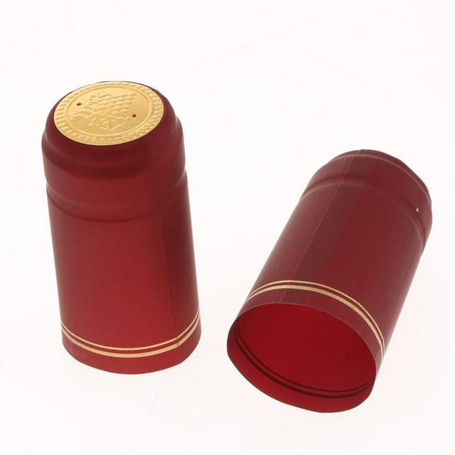Cápsulas Termorretráctiles, Tapas de Botellas , , 100 Uds., Material de PVC , 30mm -Burgundy (Tiras superiores de oro) 60 alto perfecl Cápsulas de botella de vino retráctil