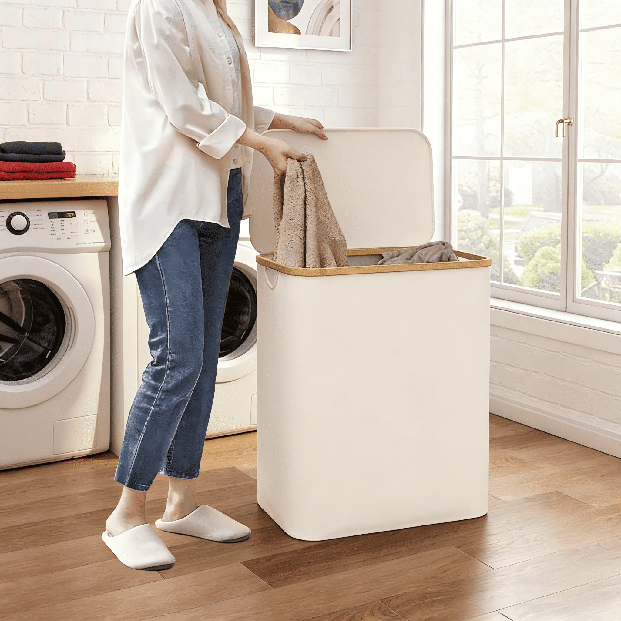 LENLN 150L Large Laundry Basket with Stand Foldable Waterproof Cover, Laundry Sorter, 3 Section Laundry Hamper , Suitable for Bathroom, Laundry Room