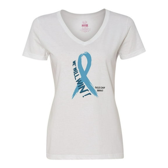 Inktastic We Will Win Against Prostate Cancer Ribbon Women's V-Neck T-Shirt