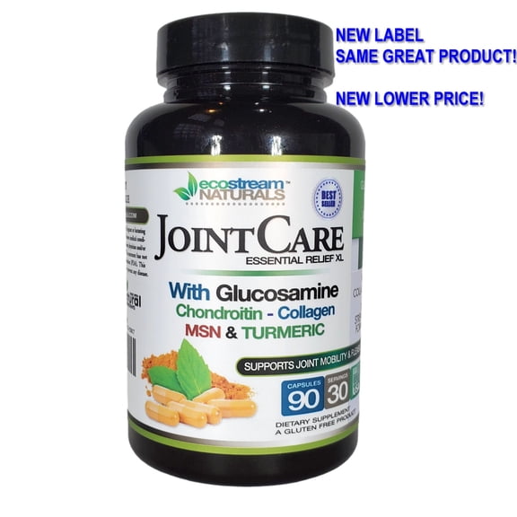 All Natural Glucosamine, Chondroitin, MSM, Turmeric Joint Care with Boswellia, and Collagen Complex by Ecostream Naturals – Joint Support, Gluten Free, 90 Count Bottle