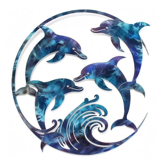 Blue Dolphin Metal Wall Art Sculpture Coastal Ocean Decorative Wall Decor