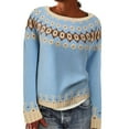 thumbnail image 2 of zaveiop Fair Isle Pullover Sweaters, Crew Neck Chunky Knit, Winter Clothing Holiday, Vintage Crochet Fall Tops for Women (Light Blue, M), 2 of 9