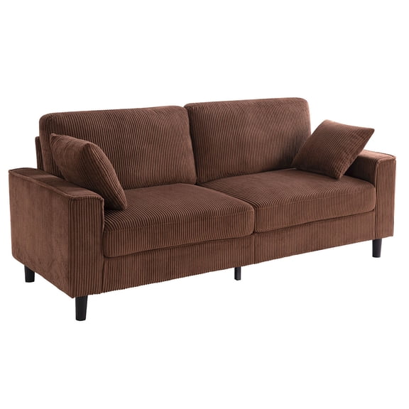 CQSXDA 81.8 Inch 2-Seater Corduroy Loveseat Sofa with Iron and Wood Frame, Square Armrests for Living Room or Apartment, Orange