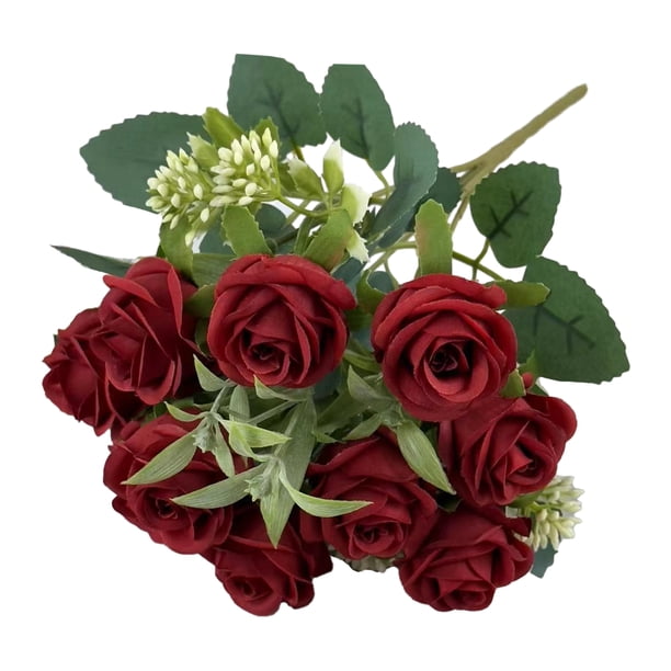 Ramo de rosas artificiales de varias cabezas con tallo para ramo de novia, boda, fiesta, centro de mesa, decoración del hogar