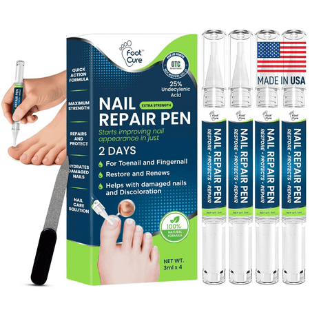 Foot Cure Toenail Fungus Treatment, 25% Undecylenic Acid Antifungal Pen, 4pcs Nail Repair Pen for Toenails & Fingernails - Made in USA