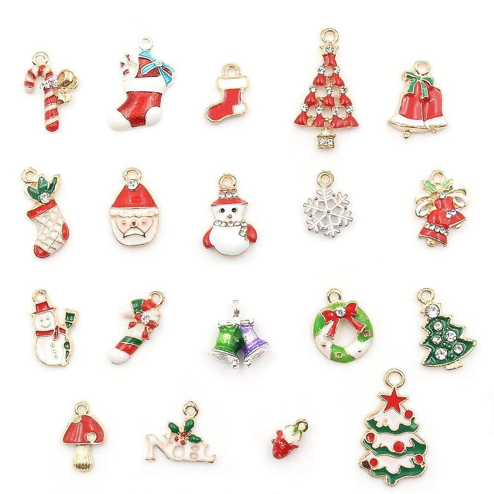 19Pcs XMAS Enamel Charm Christmas Tree/Snowman/Santa Claus/Moon Beads Pendant 