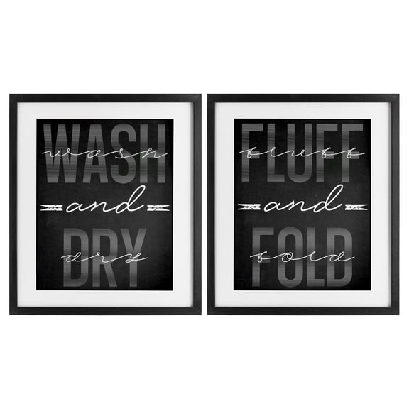 Laundry Words in Black 2 Piece Black Framed Print Under Glass Set, design by Marcus Prime