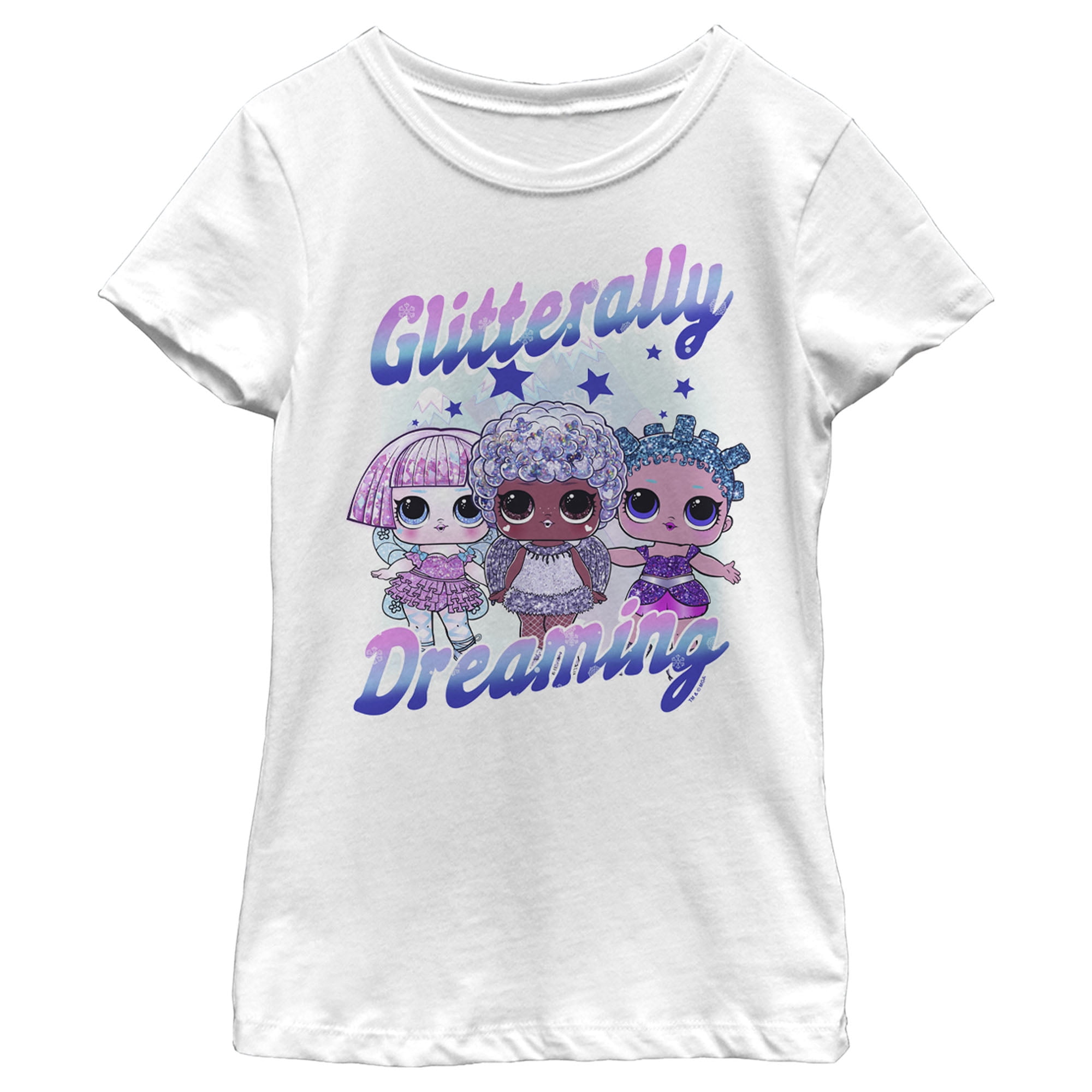 Girl's L.O.L Surprise Glitterally Dreaming Crew  Graphic Tee White X Large
