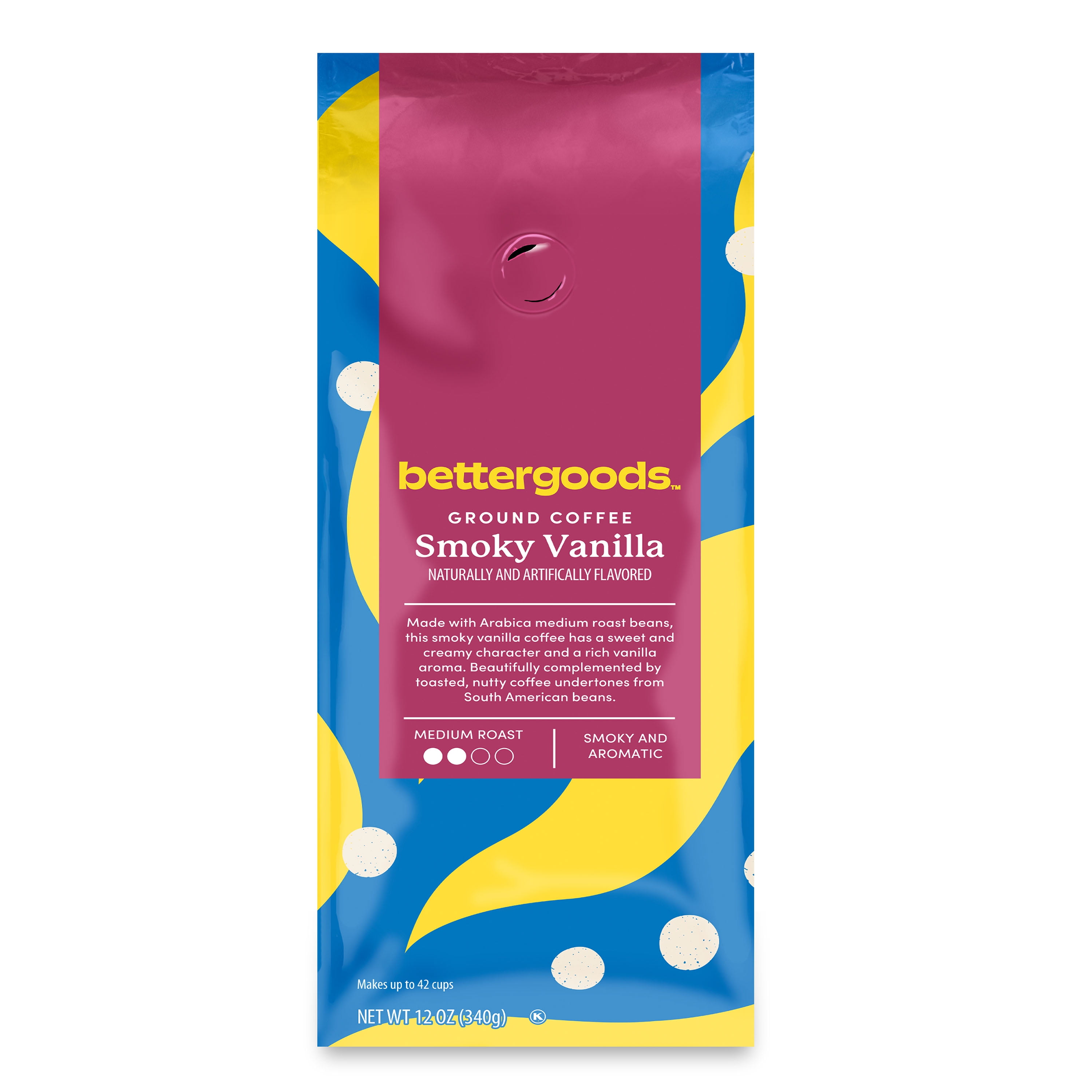 (6 pack) bettergoods Smoky Vanilla Flavored Ground Coffee, Medium Roast, 12 oz
