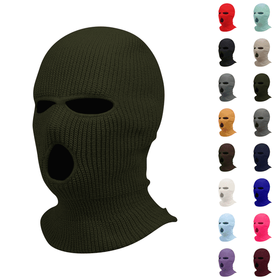 3 Holes Ski Mask Full Face Cover Outdoor Balaclava Winter Knitted Neck Gaiter for Halloween Sports Cycling Army Green One Size