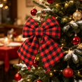 thumbnail image 5 of Red Black Plaid Christmas Bow, 11.81 x 9.84 Inch Wreath Bow for Christmas Tree, Mantel, Door & Outdoor Decor, Wired Holiday Ribbon for Gift Wrapping, 5 of 7