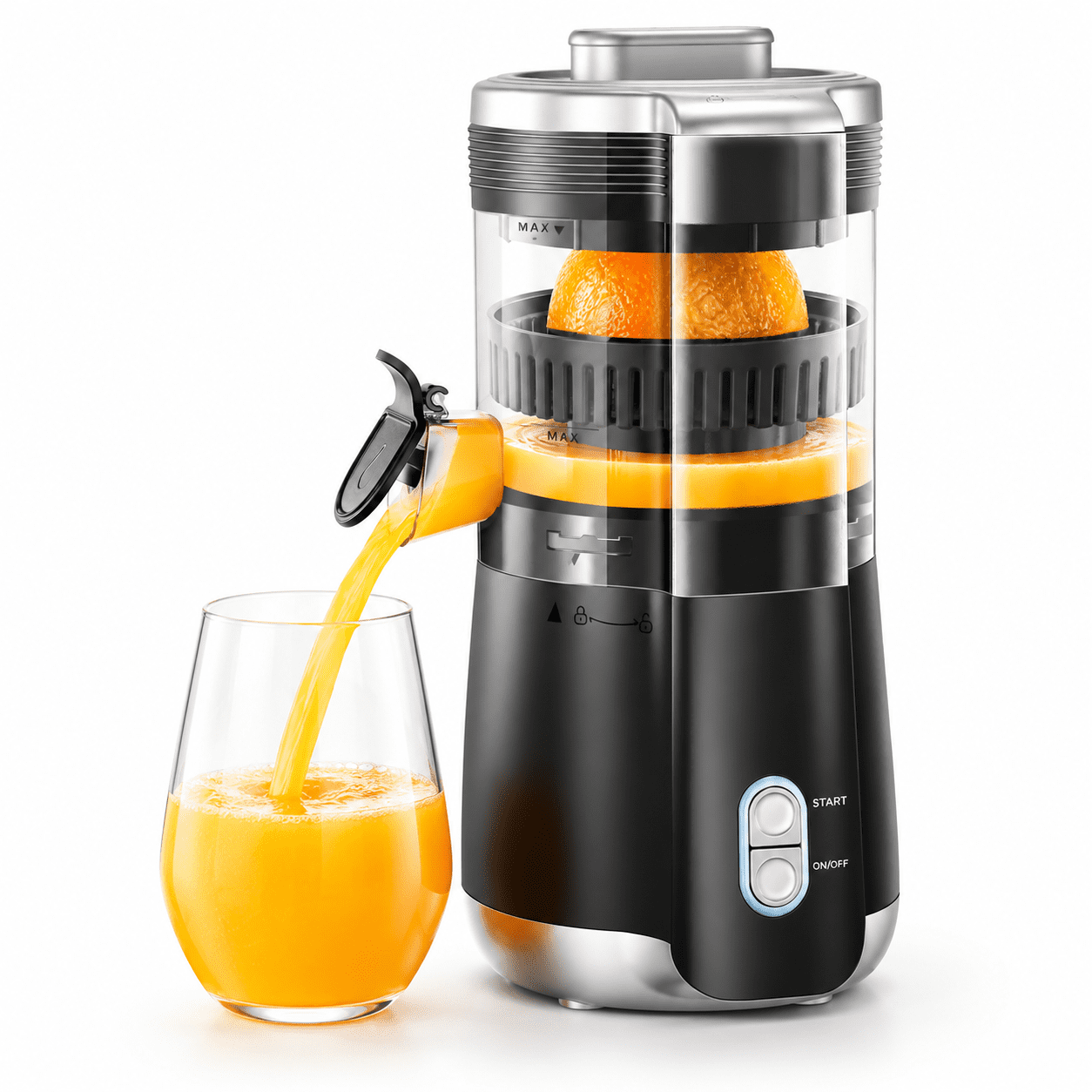 Electric Citrus Juicer with 2 Interchangeable Cones Automatic Juice Extractor