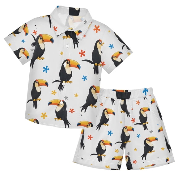 Toucan Pattern Boys' Hawaiian Shorts Sets Button Down Shirts 3T-10Y for Beach Vacation