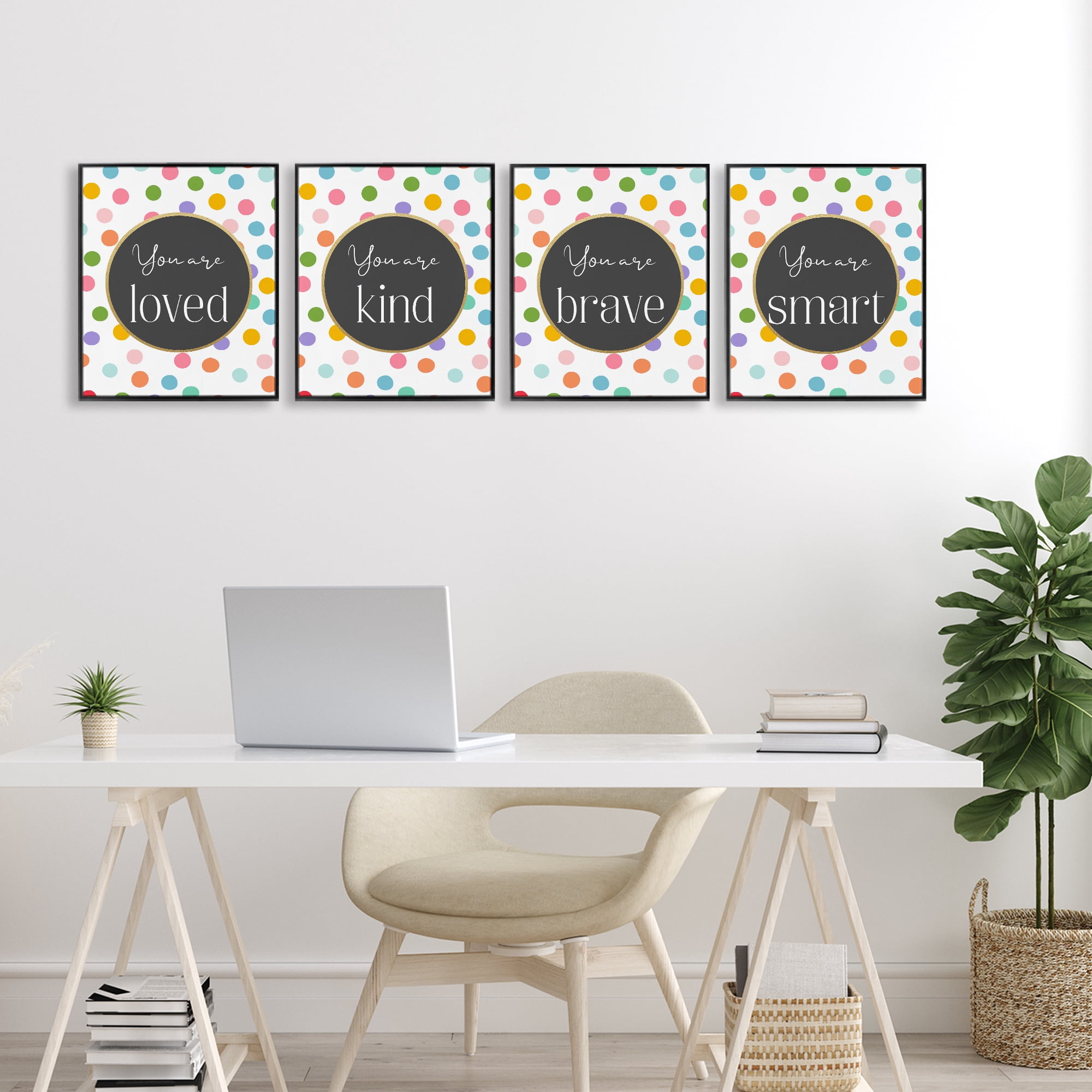 Stupell Industries Polka Dot Affirmations 4 Piece Black Framed Giclee Art Set, design by Christine Simpson Art