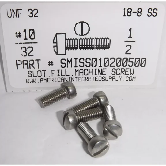#10-32X1/2 Fillister Head Slotted Machine Screws 18-8 Stainless Steel (25)