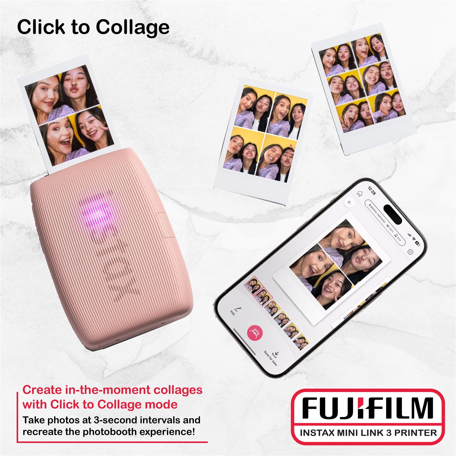 Fujifilm Instax Mini Link 3 Printer (Rose Pink) Bundle with Fujifilm Instax Mini film (40 sheets), Mini LINK 3 Protective Case